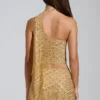 Cosette Embellished Asymmetric Scarf-Detail Top in Gold
