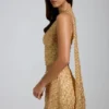 Cosette Embellished Asymmetric Scarf-Detail Top in Gold