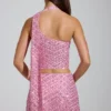 Cosette Embellished Asymmetric Scarf-Detail Top in Pink