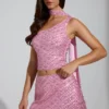 Cosette Embellished Asymmetric Scarf-Detail Top in Pink