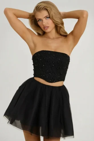 Cosima High Waist Tulle Mini Skirt in Black