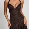 Costanza Embellished Halterneck A-line Mini Dress in Snake Hotfix