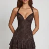 Costanza Embellished Halterneck A-line Mini Dress in Snake Hotfix