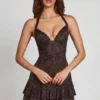 Costanza Embellished Halterneck A-line Mini Dress in Snake Hotfix