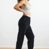 Cotton Fleece Mid-Rise Joggers in Black