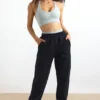 Cotton Fleece Mid-Rise Joggers in Black