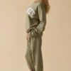 Cotton Fleece Mid-Rise Joggers in Khaki Green