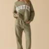 Cotton Fleece Mid-Rise Joggers in Khaki Green