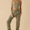 Cotton Fleece Mid-Rise Joggers in Khaki Green