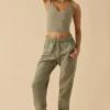 Cotton Fleece Mid-Rise Joggers in Khaki Green