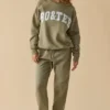 Cotton Fleece Mid-Rise Joggers in Khaki Green