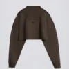 Cotton Jersey Acid Wash Cropped Sweatshirt in Brown