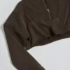 Cotton Jersey Acid Wash Cropped Sweatshirt in Brown