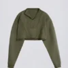 Cotton Jersey Acid Wash Cropped Sweatshirt in Light Green