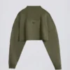 Cotton Jersey Acid Wash Cropped Sweatshirt in Light Green