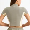 Cotton Jersey Colourblock Zip-Up Crop Top in Mineral