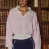 Cotton Jersey Oversized V-Neck Jumper in Powder Pink