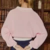 Cotton Jersey Oversized V-Neck Jumper in Powder Pink