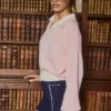 Cotton Jersey Oversized V-Neck Jumper in Powder Pink