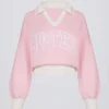 Cotton Jersey Oversized V-Neck Jumper in Powder Pink