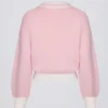 Cotton Jersey Oversized V-Neck Jumper in Powder Pink