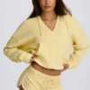 Cotton Jersey V-Neck Hoodie in Lemon