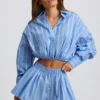 Cotton Poplin Stripe Multiway Cropped Shirt in Blue Stripe