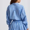 Cotton Poplin Stripe Pleated Shorts in Blue Stripe