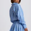 Cotton Poplin Stripe Multiway Cropped Shirt in Blue Stripe