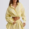 Cotton Poplin Stripe Multiway Cropped Shirt in Yellow Stripe