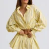 Cotton Poplin Stripe Multiway Cropped Shirt in Yellow Stripe