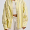 Cotton Poplin Stripe Oversized Shirt in Yellow Stripe