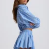 Cotton Poplin Stripe Pleated Shorts in Blue Stripe