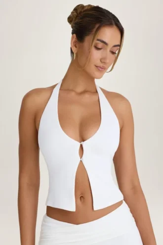 Covia Open-Front Halterneck Top in White