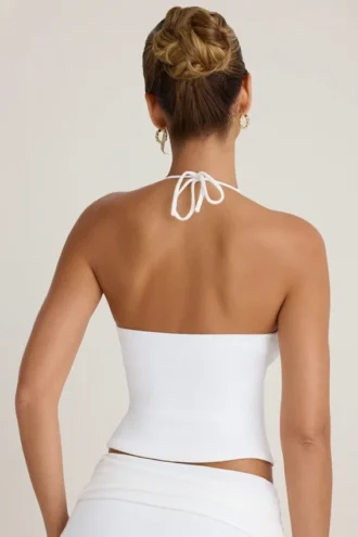 Covia Open-Front Halterneck Top in White