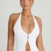 Covia Open-Front Halterneck Top in White