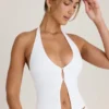 Covia Open-Front Halterneck Top in White