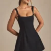 Cressida Bow-Detail Pleated A-Line Mini Dress in Black