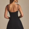 Cressida Bow-Detail Pleated A-Line Mini Dress in Black