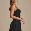 Cressida Bow-Detail Pleated A-Line Mini Dress in Black