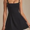 Cressida Bow-Detail Pleated A-Line Mini Dress in Black