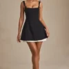Cressida Bow-Detail Pleated A-Line Mini Dress in Black