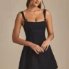 Cressida Bow-Detail Pleated A-Line Mini Dress in Black