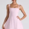 Cressida Bow-Detail Pleated A-Line Mini Dress in Soft Pink