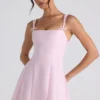 Cressida Bow-Detail Pleated A-Line Mini Dress in Soft Pink