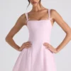 Cressida Bow-Detail Pleated A-Line Mini Dress in Soft Pink