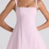 Cressida Bow-Detail Pleated A-Line Mini Dress in Soft Pink