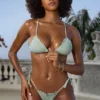 Crinkle Swim Halter Neck Triangle Bikini Top in Sage