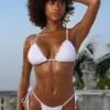Crinkle Swim Halter Neck Triangle Bikini Top in White