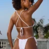Crinkle Swim Halter Neck Triangle Bikini Top in White